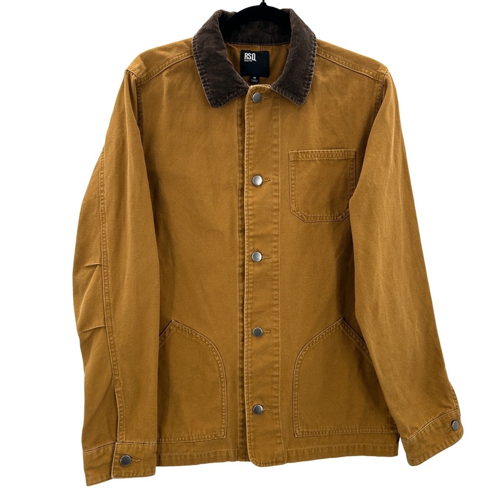 RSQ Collective Mens Brown Canvas Chore Coat Jacket Corduroy Collar Size M Cotton